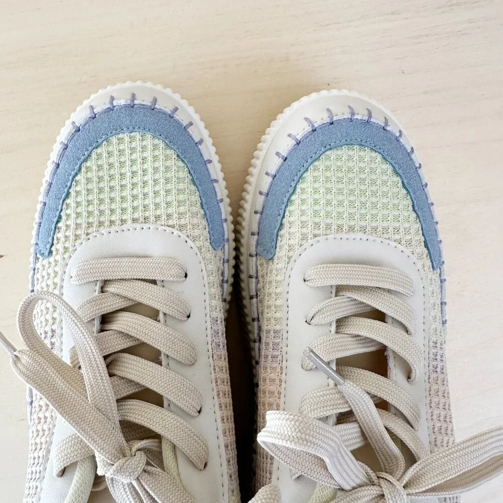 NWT Nicole Miller Sz 7.5‎ Woven Platform Sneakers White Blue Green Women's